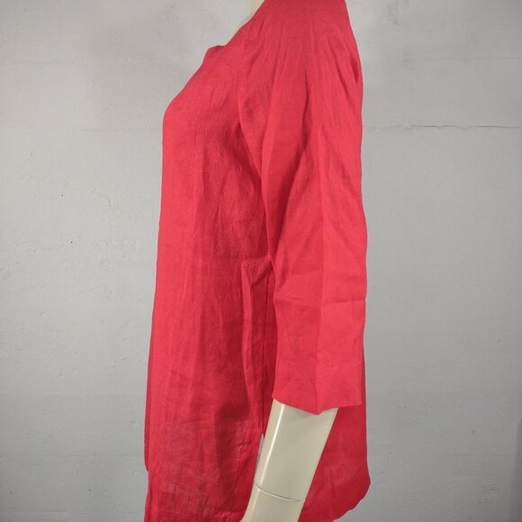 NWT J. Jill Pimento red 100% Linen 3/4 sleeve Y-Neck shirt blouse ladies XS - Picture 6 of 8